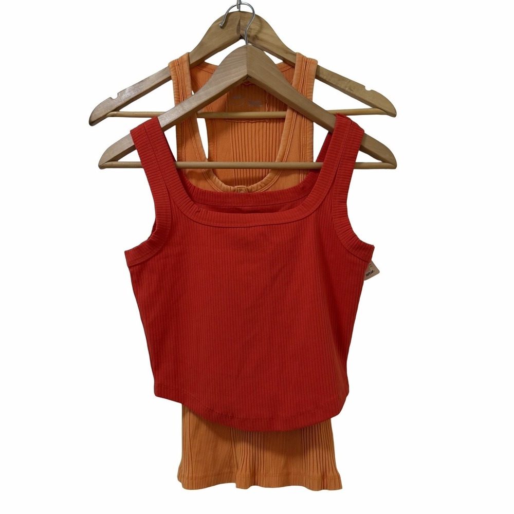Madewell & Aerie‎ Womens Henley Ribbed Stretch Tank Tops Size S Orange Basic NEW